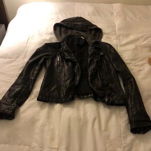 Free People vegan leather jacket with hood
